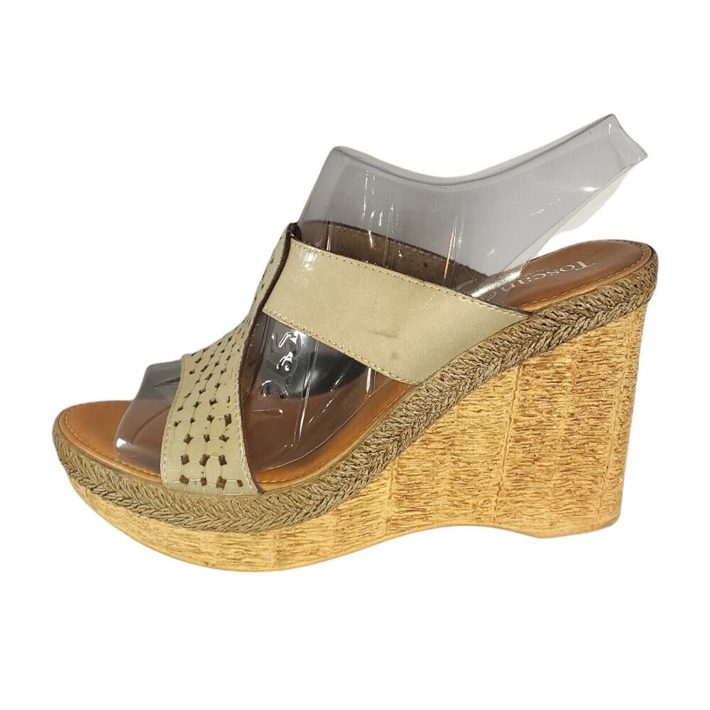 TOSCANELLA Made in Italy Tan Cork Platform Sandals Wedge Heel Shoes Sz 10